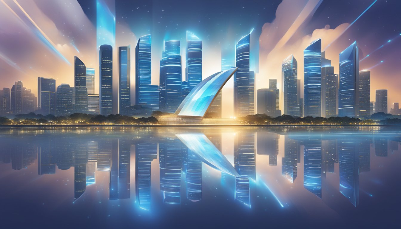 The ANZ Bank Singapore logo shines brightly against a futuristic city skyline, symbolizing innovation and a promising future outlook