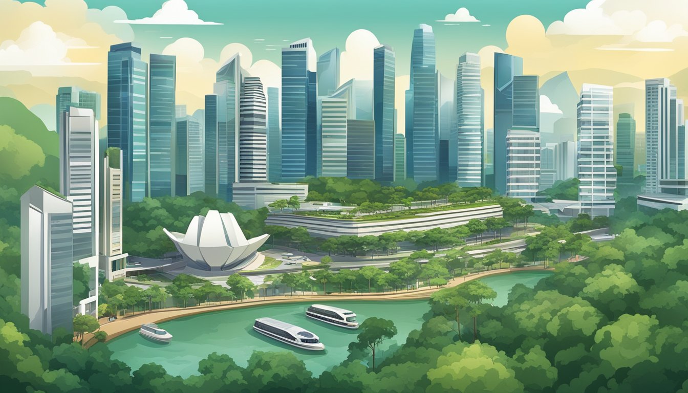 The bustling city of Singapore with its modern skyscrapers and lush greenery, showcasing the dynamic blend of urban development and natural surroundings