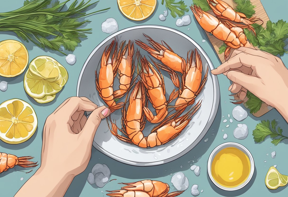 A hand reaches for fresh prawns, then cleans and deveins them for a recipe