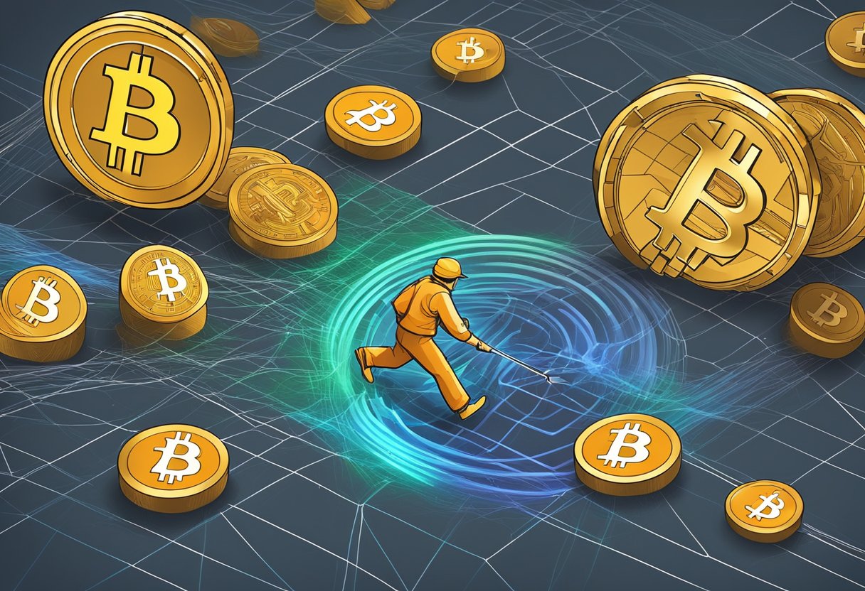 Bitcoin miners compete in a network, while the market responds to the halving event with altcoin fluctuations