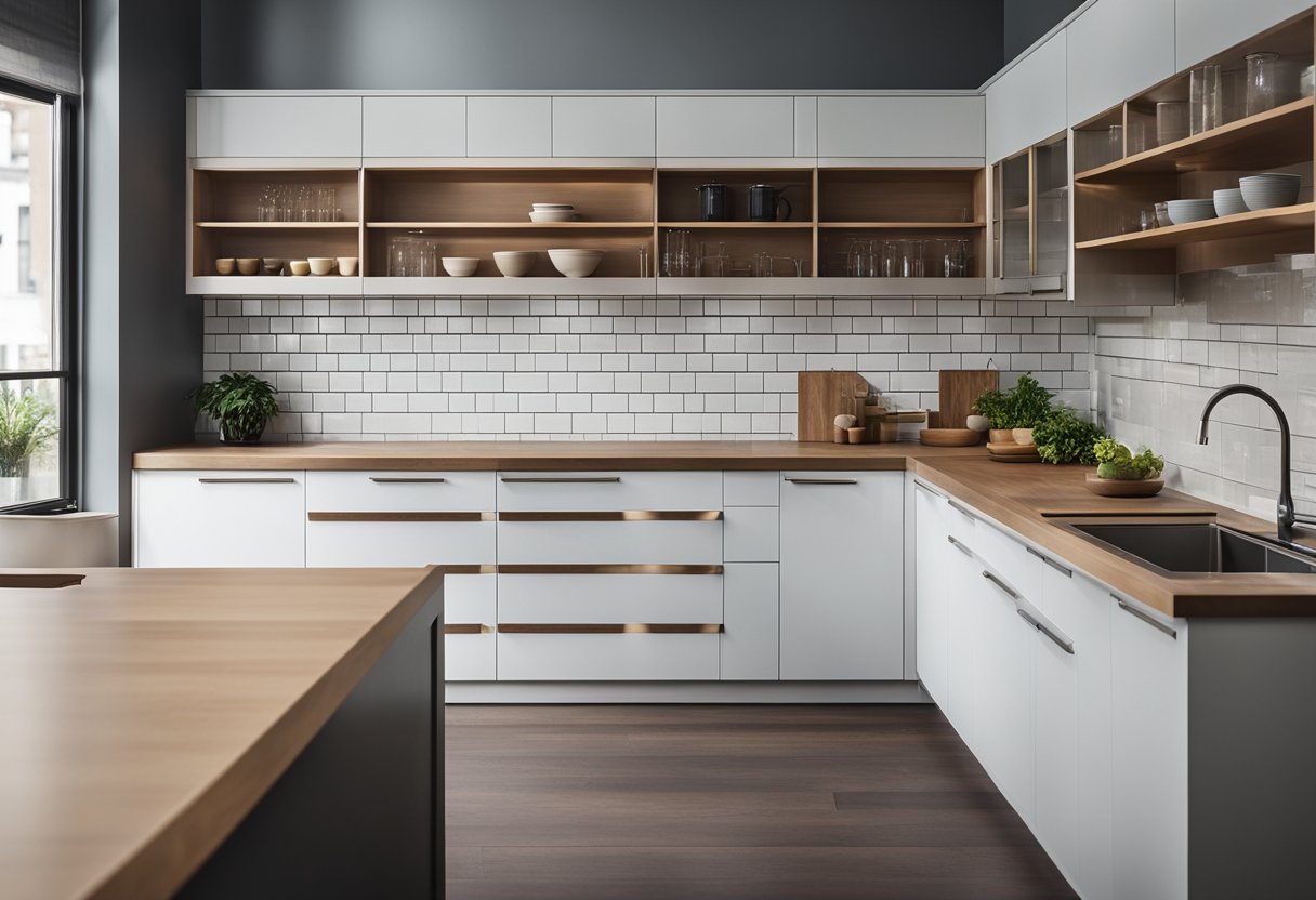 A spacious kitchen with standard countertop height, ample cabinet storage, and proper lighting for food preparation