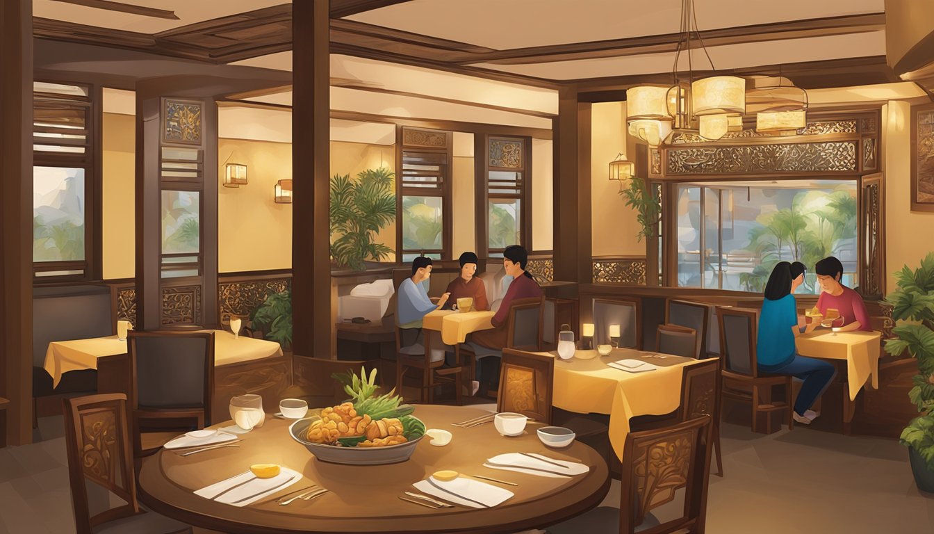 Customers entering A-Roy Thai Restaurant, greeted by warm lighting and a cozy atmosphere. The aroma of authentic Thai cuisine fills the air, as diners enjoy flavorful dishes at intimate tables