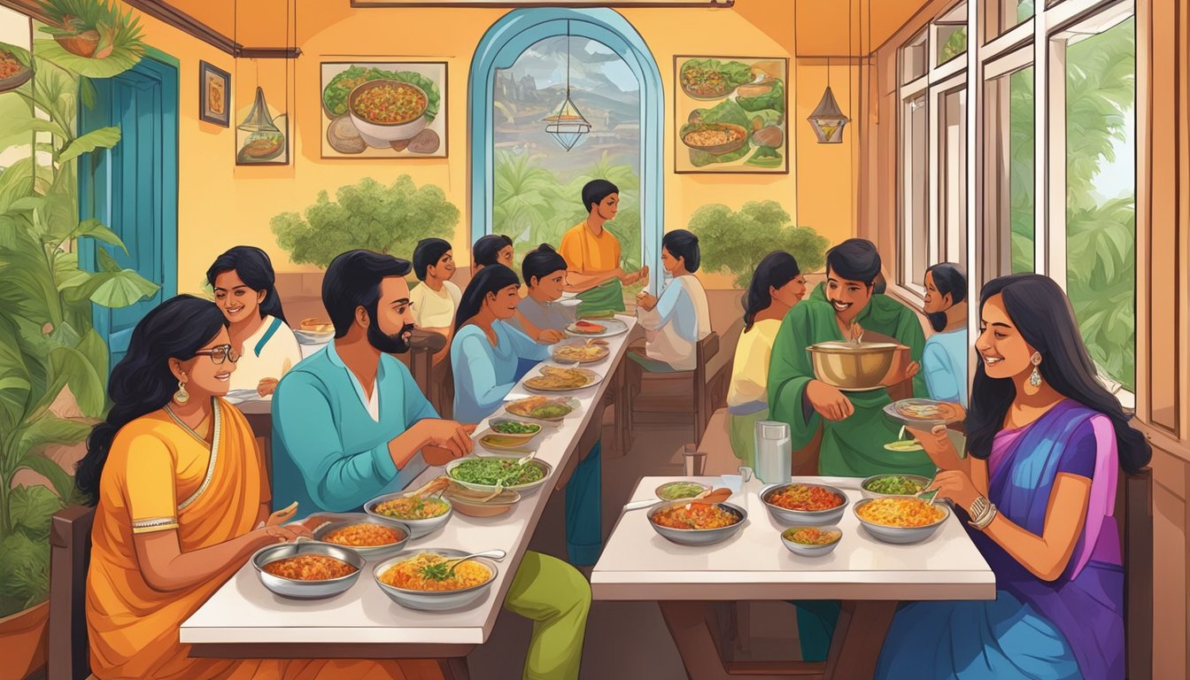 Customers enjoying a variety of colorful and aromatic vegetarian dishes at Gokul Gokul restaurant