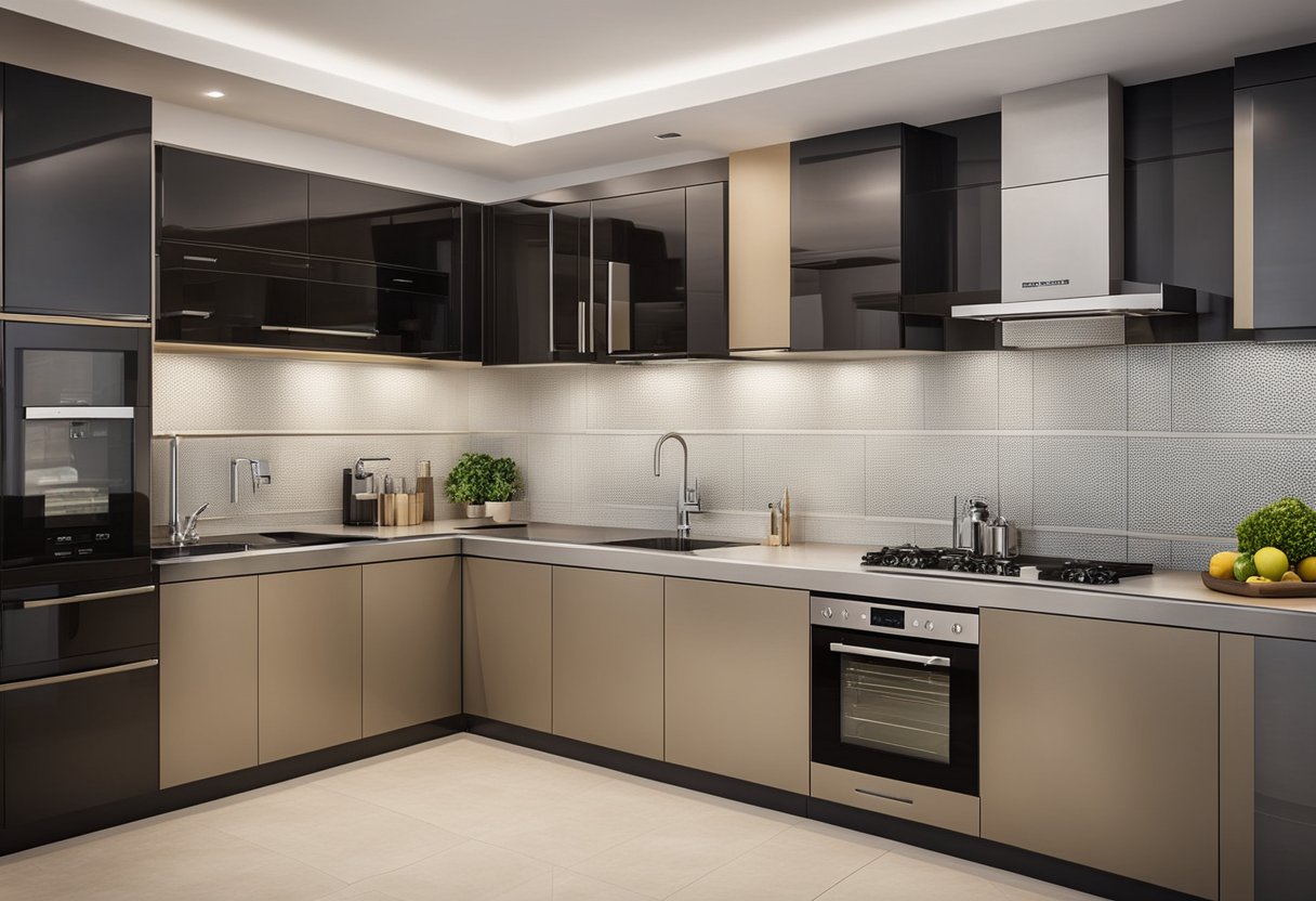 A series of parallel modular kitchen designs with various configurations and storage options, showcasing functionality and versatility