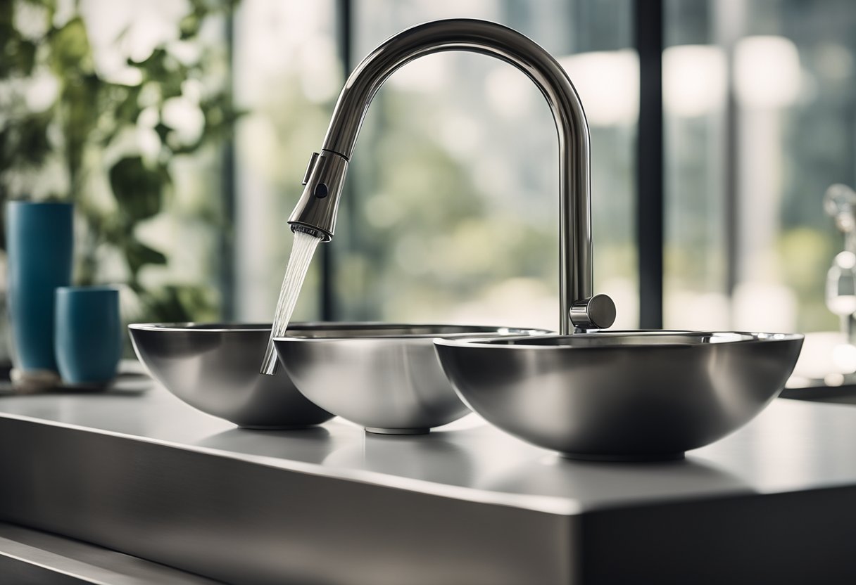 A sleek, modern kitchen wash basin with a high-arc faucet, stainless steel finish, and a large, deep basin for washing dishes
