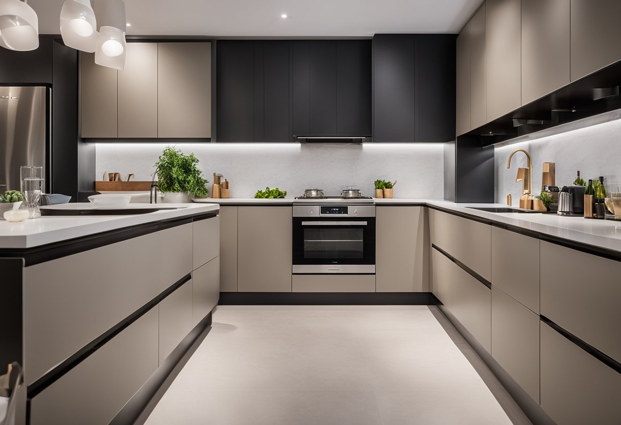 L-shaped kitchen cabinet designs displayed with various storage options and sleek, modern finishes