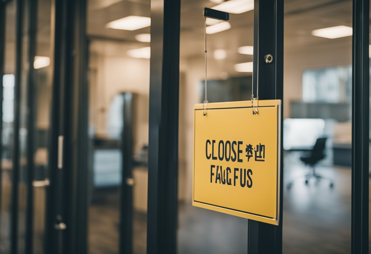Closed sign hangs on door of Frequently Asked Questions office for renovation