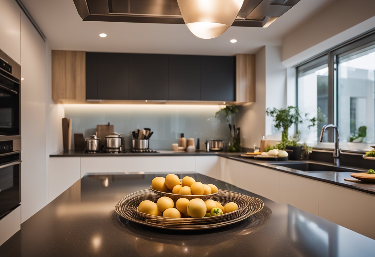The kitchen is bathed in warm, even light from recessed lighting fixtures, creating a welcoming and functional space for cooking and entertaining