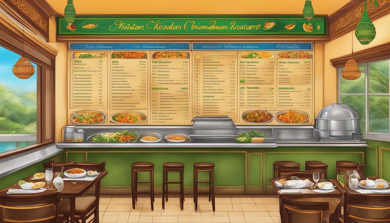 The menu board displays vibrant dishes and specialities at Chindamani Indian Restaurant