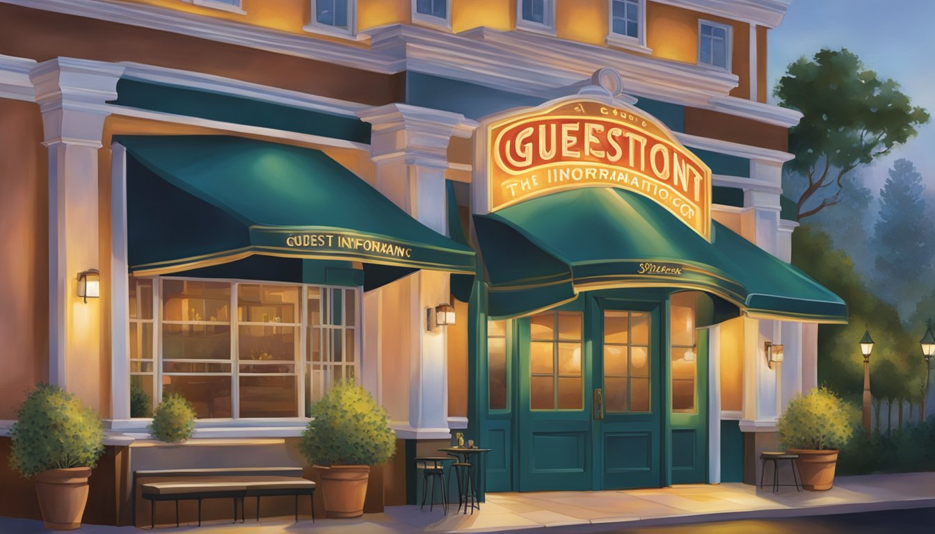 The sign for "Guest Information" hangs above the entrance to the Peppermint restaurant, with a warm and inviting glow emanating from within