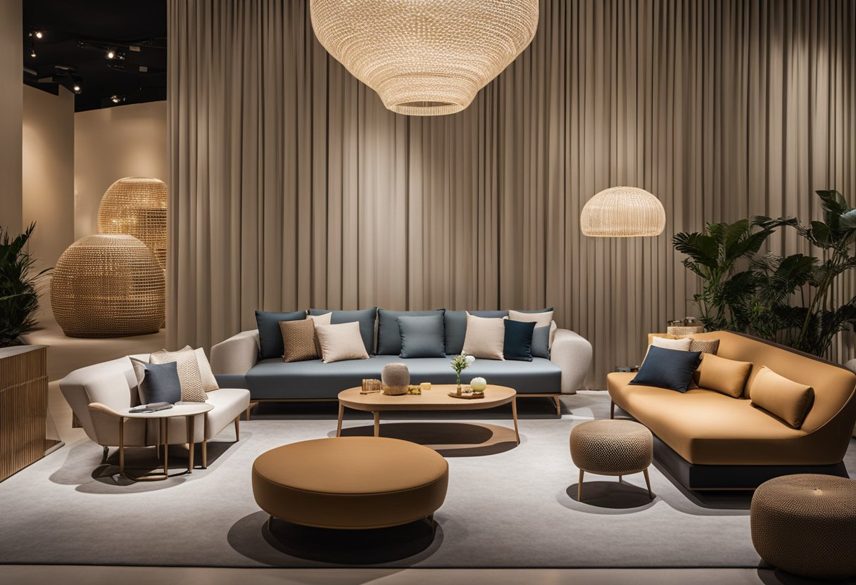 A modern showroom with sleek Dedon furniture on display in Singapore. Bright lighting and clean lines create an inviting atmosphere