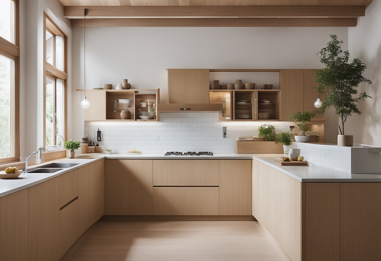 Clean lines and minimalistic elements define the Muji kitchen. Natural materials and neutral colors create a serene and functional space