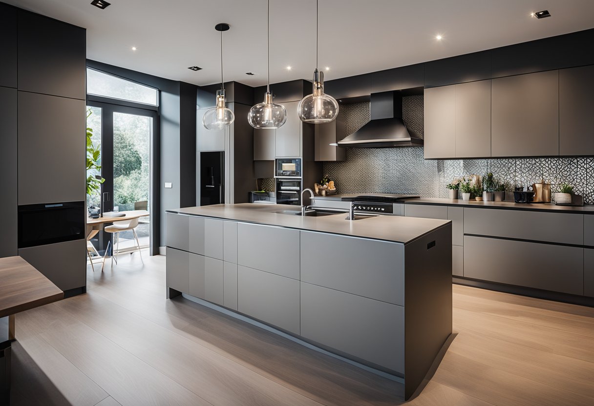 A kitchen with sleek, modern design being installed and maintained