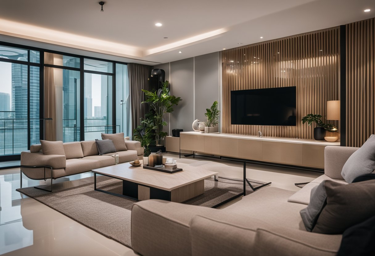 A cozy living room with modern furniture from b&b in Singapore. Clean lines, neutral colors, and sleek designs create a stylish and inviting space