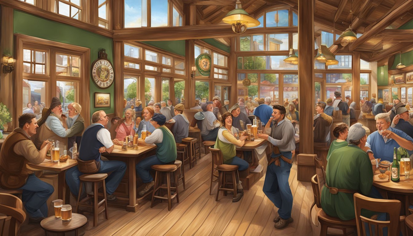 The Brauhaus restaurant & pub bustles with lively chatter and clinking glasses as patrons enjoy traditional German cuisine and beer