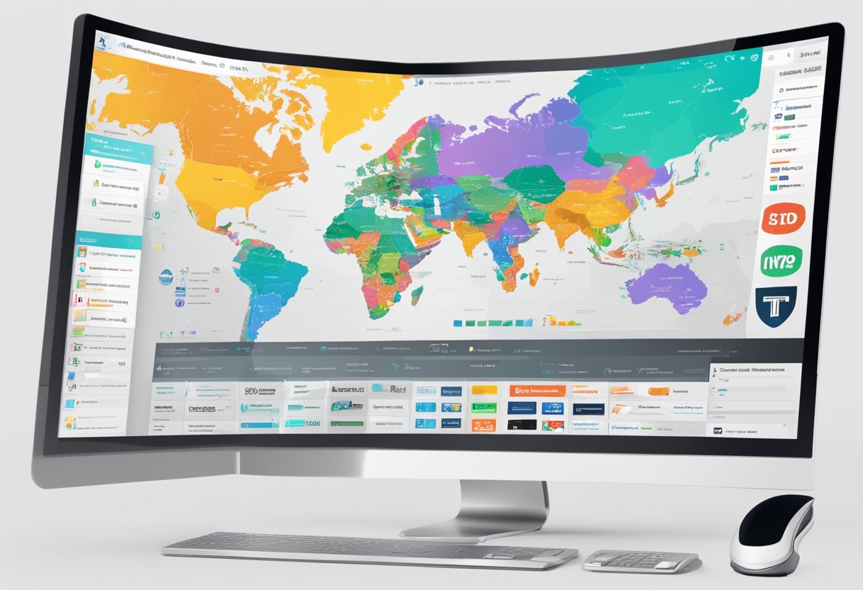 A computer screen displaying a list of the top 20 wholesale electronics websites, split into 10 USA-based and 10 international, with logos and website names visible