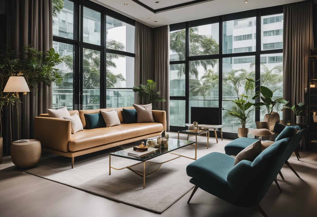 A modern living room with sleek furniture, a cozy sofa, and stylish decor in the heart of Singapore