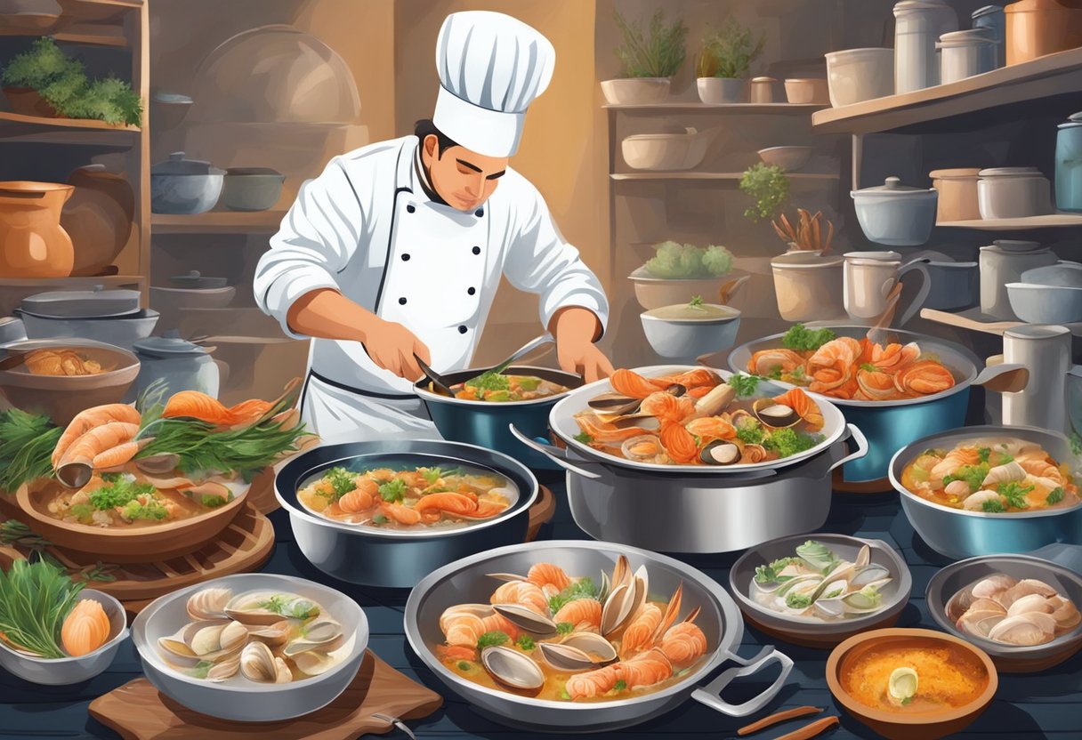 A chef prepares a variety of mollusk dishes using different cooking techniques and ingredients. The kitchen is filled with the aroma of seafood and spices
