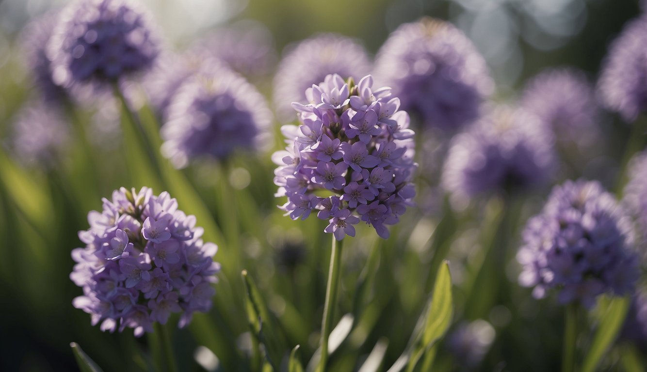 Purple spring flowers being nurtured and cared for