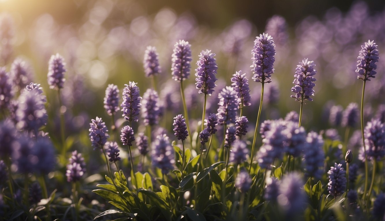 A field of vibrant purple spring flowers in full bloom