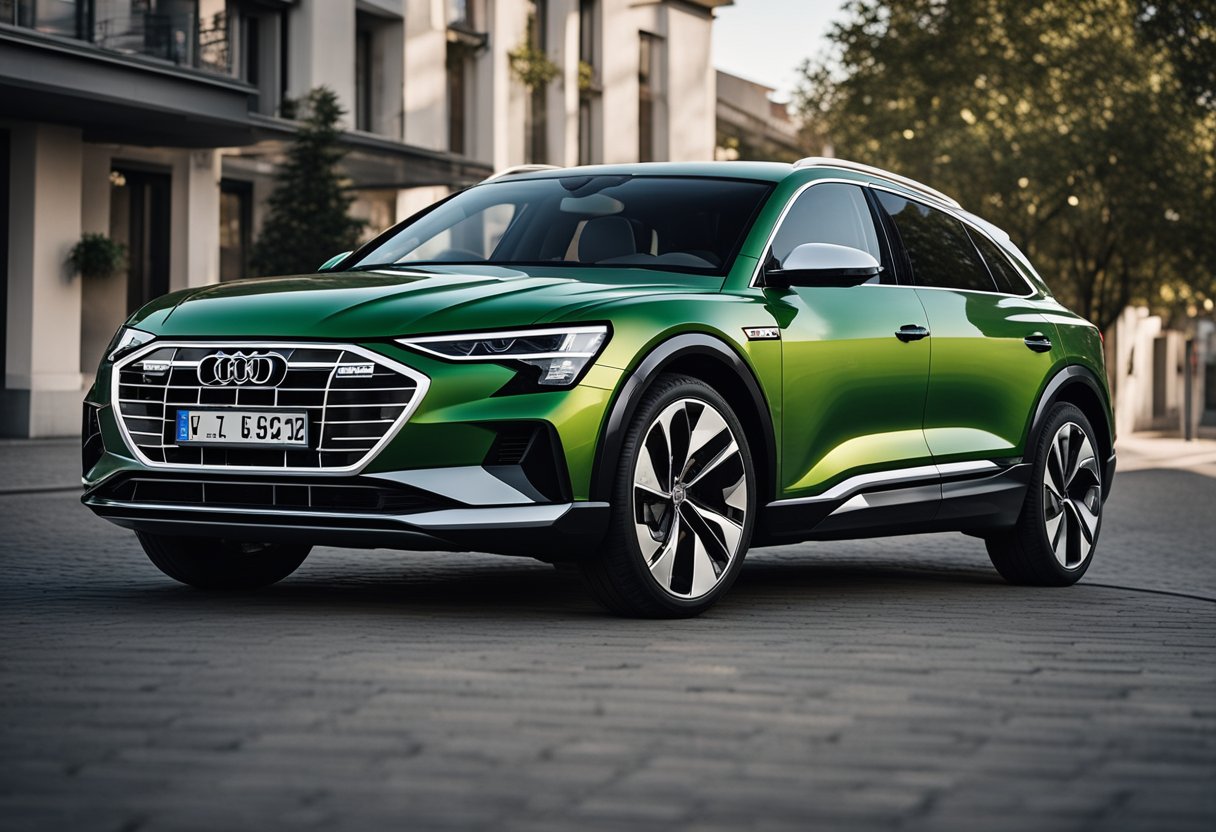 A sleek Audi e-tron surrounded by German tuning houses, electrifying the market with innovative EV technology