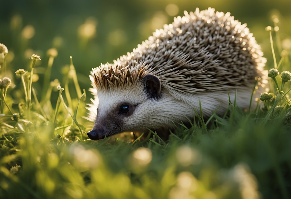 Hedgehogs munching on cicadas in a grassy field