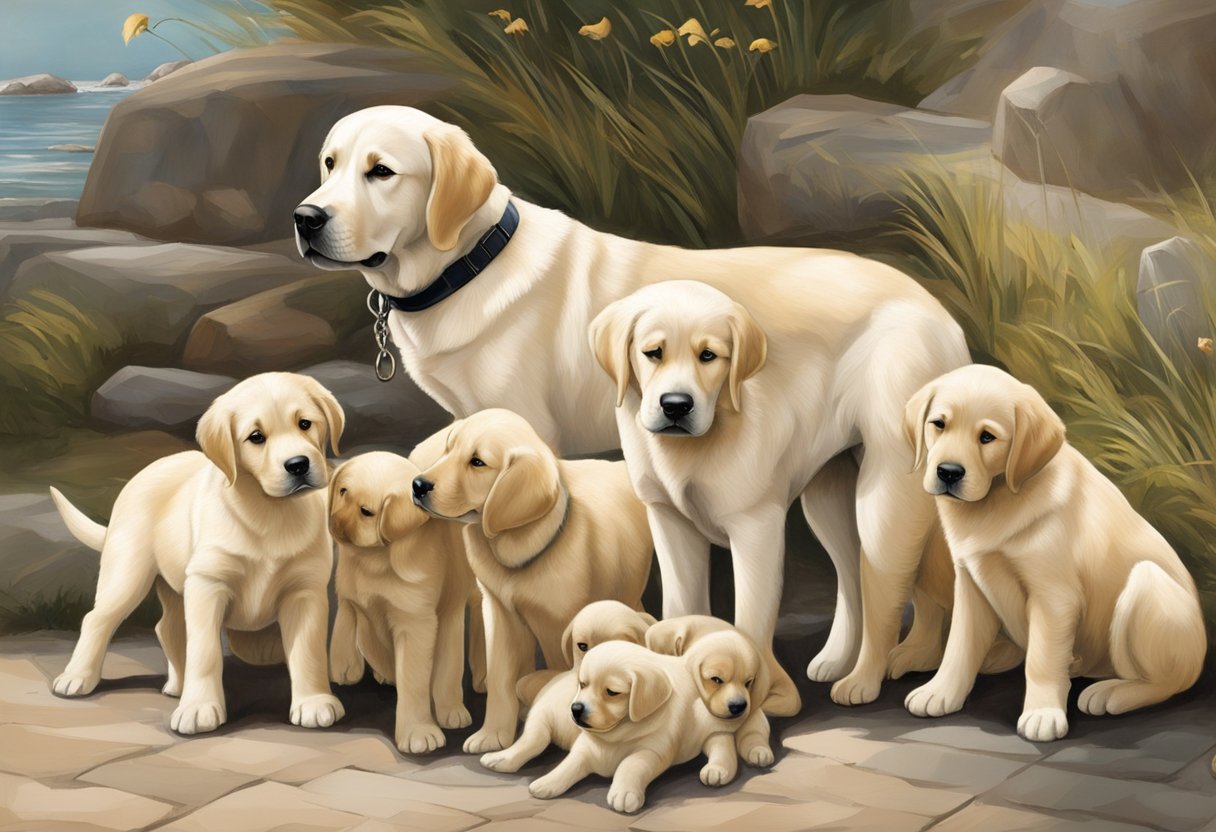 Trigger stands proudly among his countless offspring, a sea of eager puppies clamoring for his attention. The love and dedication of this remarkable guide dog is evident in the adoring gazes of his progeny