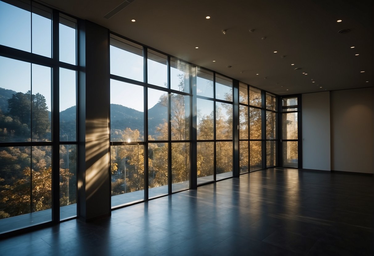 A window with electric smart film installed, switching from transparent to opaque