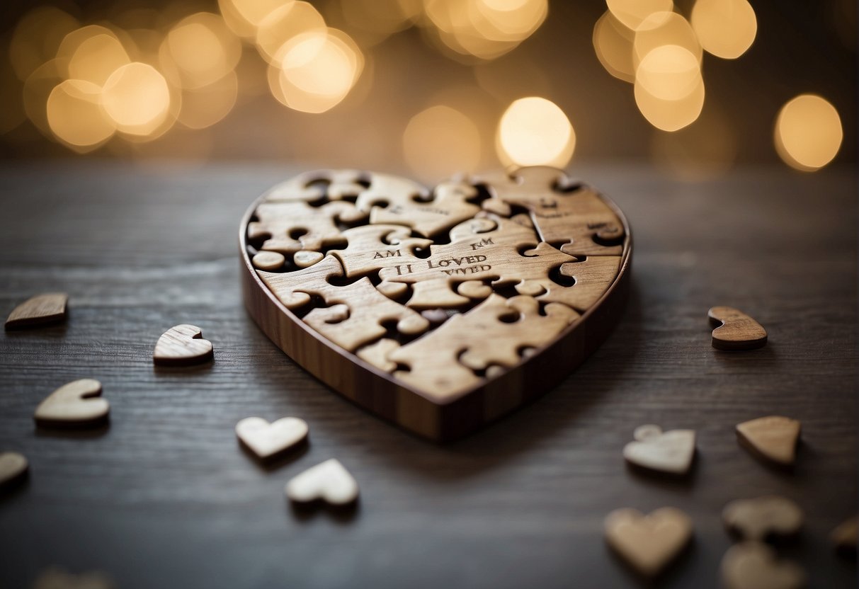 Affirmations For Love: A heart-shaped puzzle with "I am loved" pieces fitting together