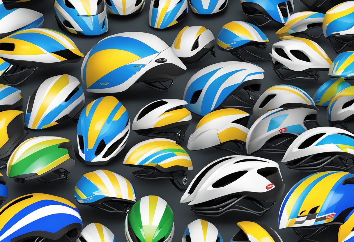 A sleek, aerodynamic road bike helmet displayed with a prominent "discount" sticker