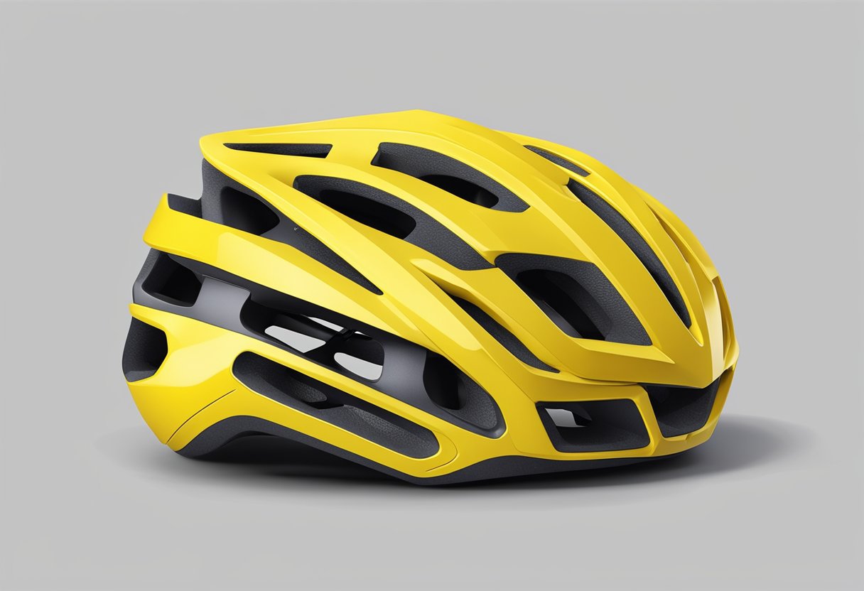 A yellow road bike helmet sits on a sleek, modern bike seat, ready for a ride