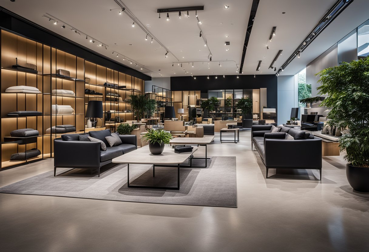 A spacious showroom with modern and sleek furniture displays at Barossa Furniture Singapore