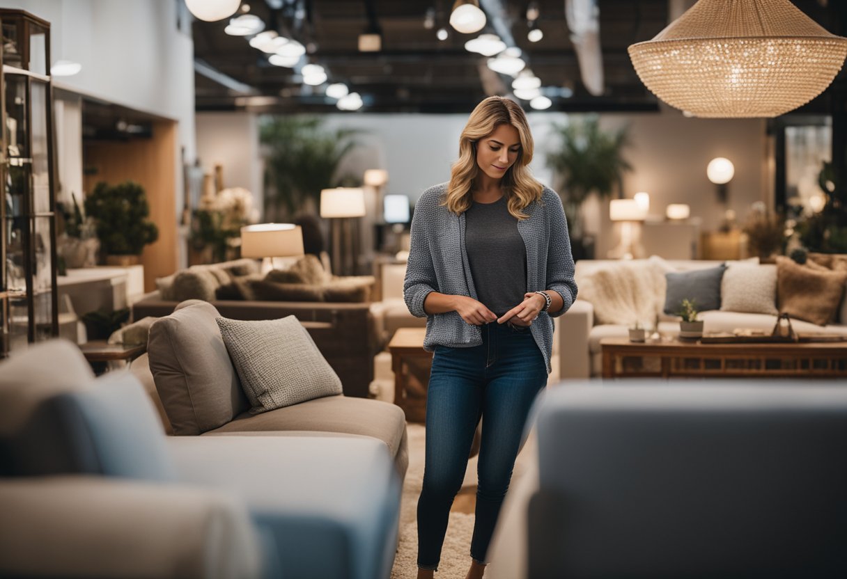 A customer effortlessly browses through a wide selection of furniture, trying out different pieces and envisioning them in their home. The atmosphere is welcoming and the process is smooth and enjoyable