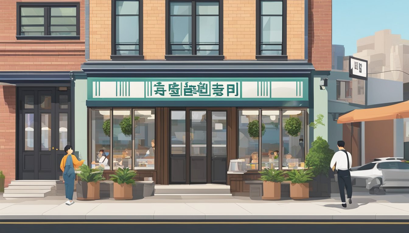 The exterior of Sodam Korean restaurant, with a sign displaying "Frequently Asked Questions" in bold letters, and people dining inside through the windows