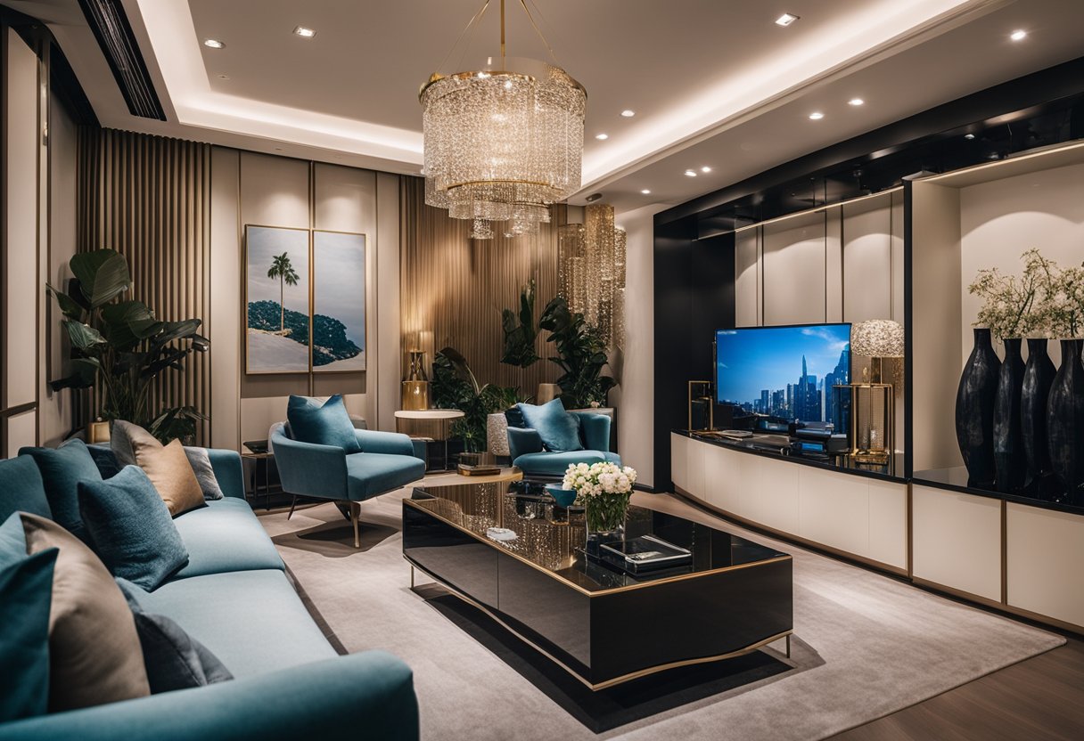 A luxurious showroom with modern furniture displays and elegant decor in Singapore