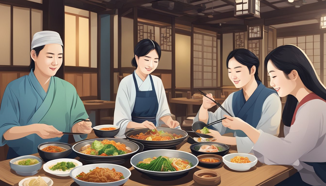 Customers enjoying traditional Korean dishes at Ahtti restaurant
