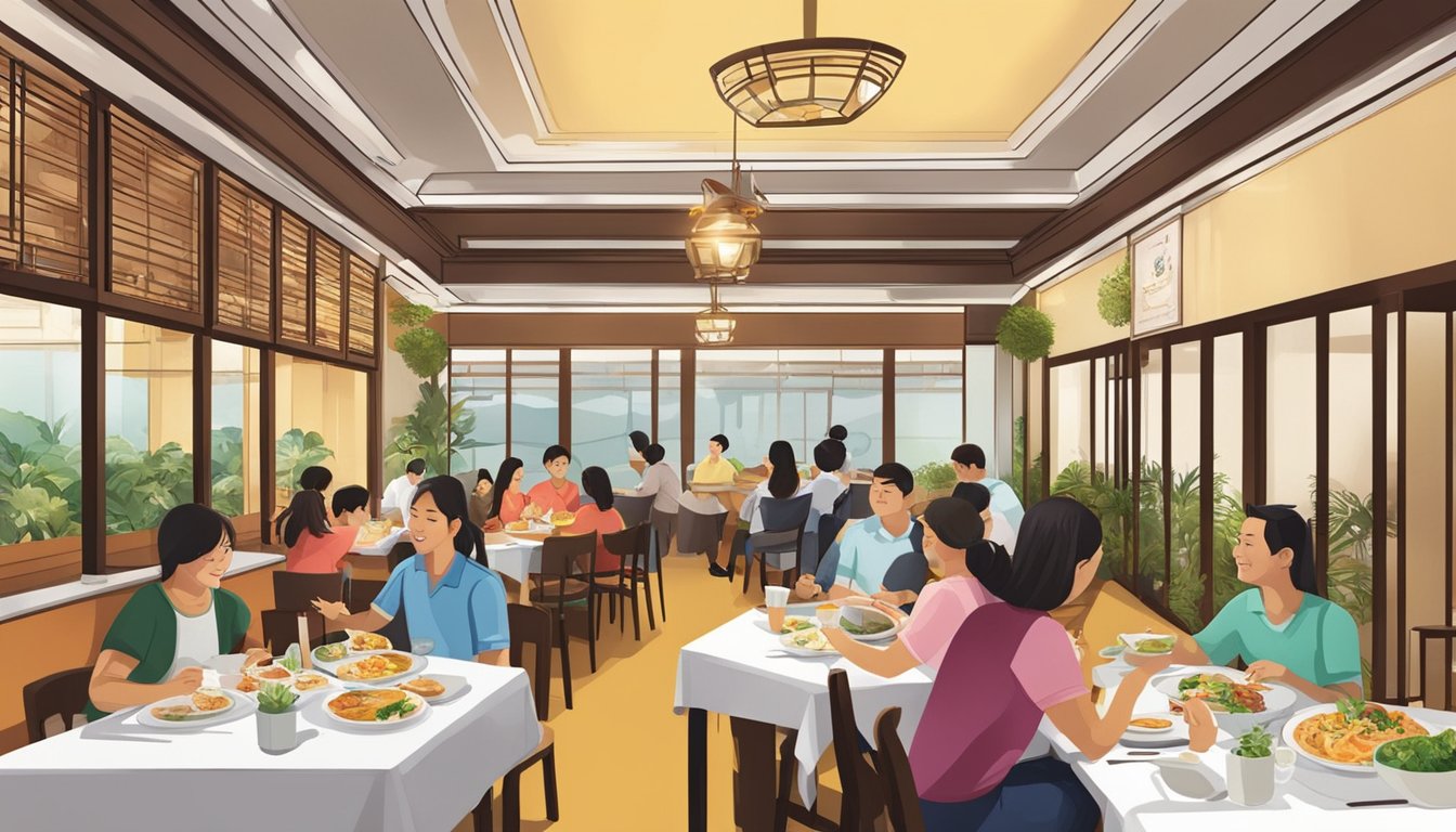 Customers enjoy a variety of dishes at Plan Your Visit Serangoon restaurant, with a warm and inviting ambiance