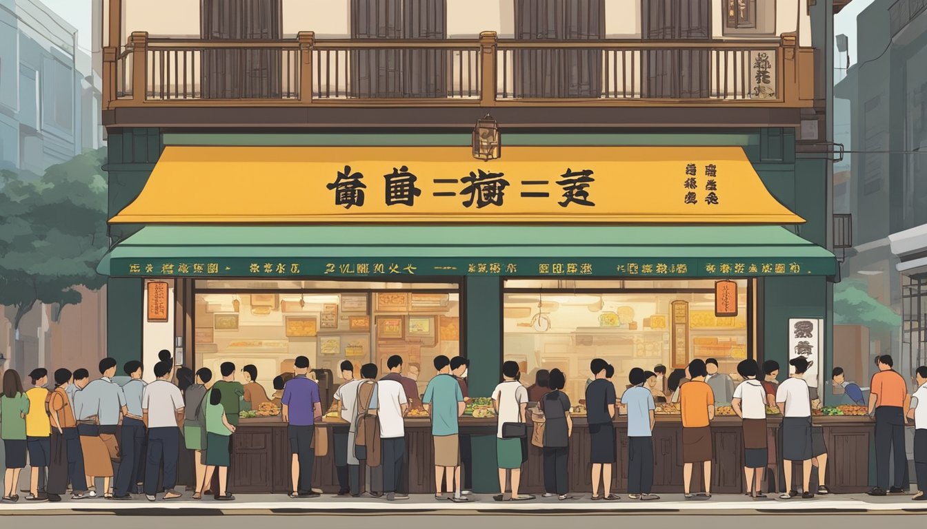 Customers line up outside Eng Seng Restaurant, eagerly awaiting their turn to dine. The aroma of sizzling woks and savory spices fills the air, while the bustling staff attends to the hungry crowd
