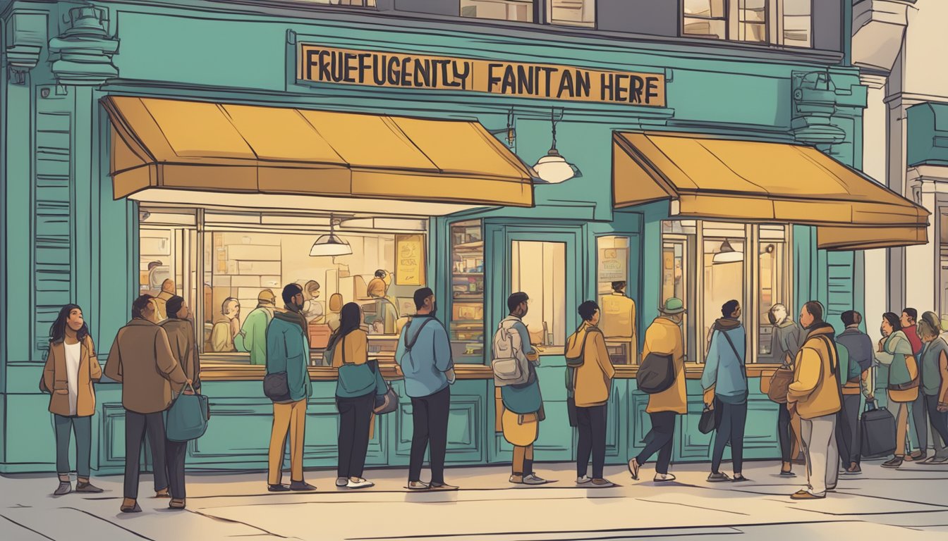 People line up at the entrance of a bustling restaurant with a sign that reads "Frequently Asked Questions here hai restaurant."