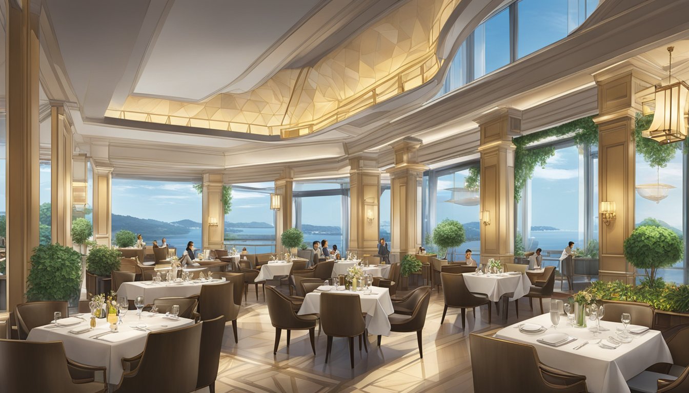 An Italian restaurant at Marina Bay Sands, with elegant decor, waterfront views, and a bustling atmosphere