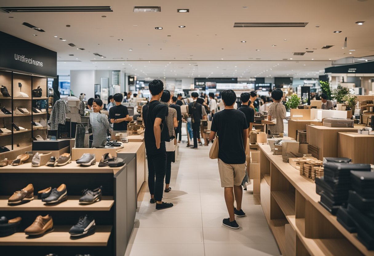 Customers browse furniture, grab deals, and chat with staff at a bustling Black Friday sale in Singapore