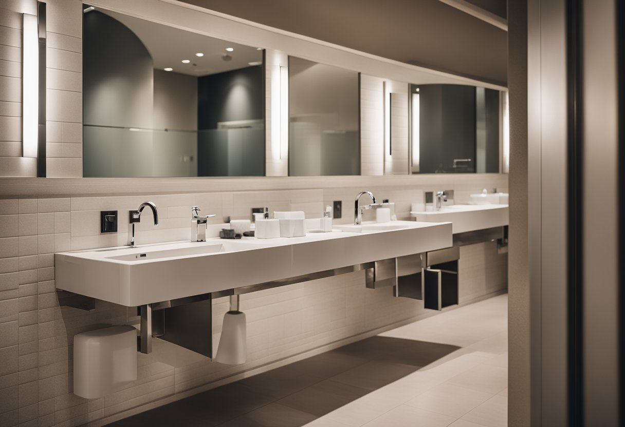 A spacious, well-lit restroom with clean, modern fixtures and ample privacy