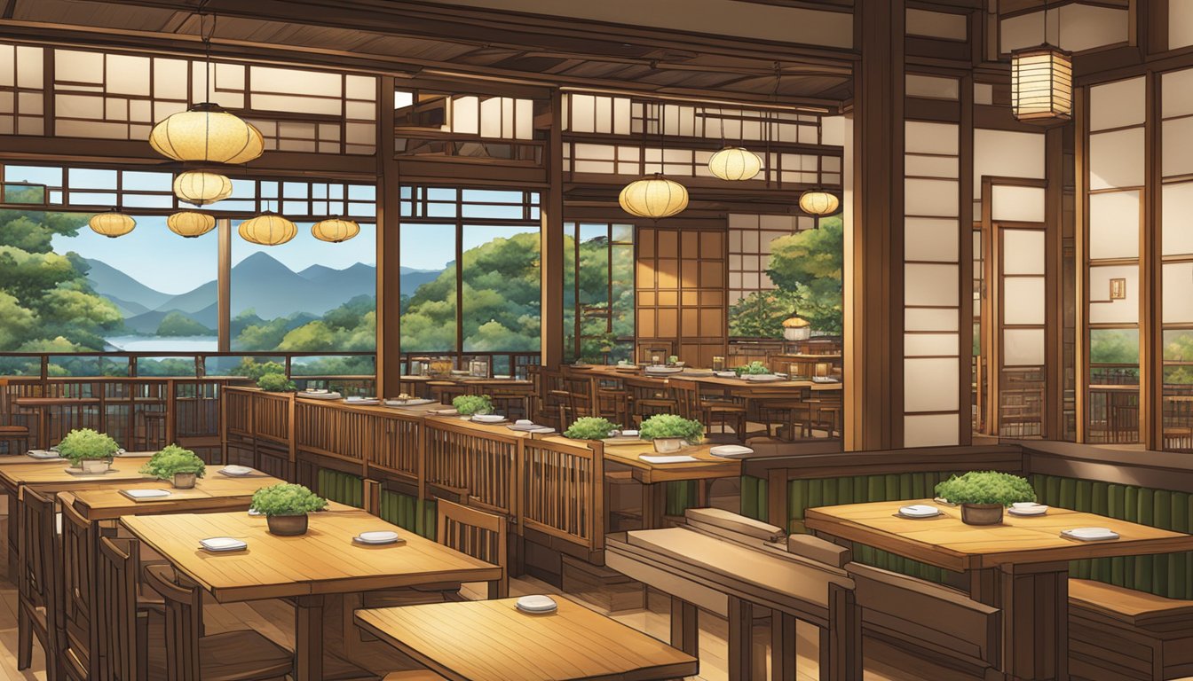 The bustling hana hana Japanese restaurant, with traditional lanterns and wooden tables, is filled with the aroma of sizzling tempura and the sound of sizzling teppanyaki