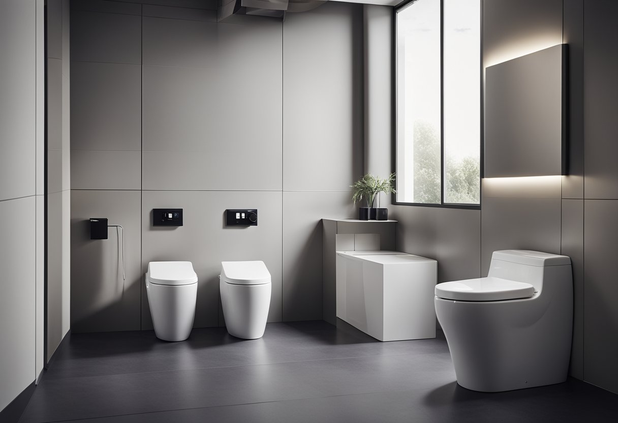 A sleek, modern Italian toilet design with clean lines and elegant curves. The functionality of the toilet is emphasized through its minimalist yet stylish appearance