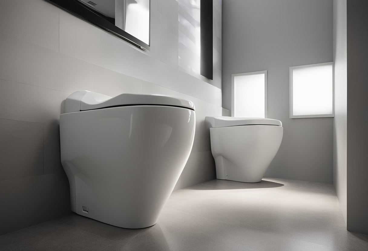 An Italian toilet with sleek, modern design, featuring clean lines and minimalist aesthetic