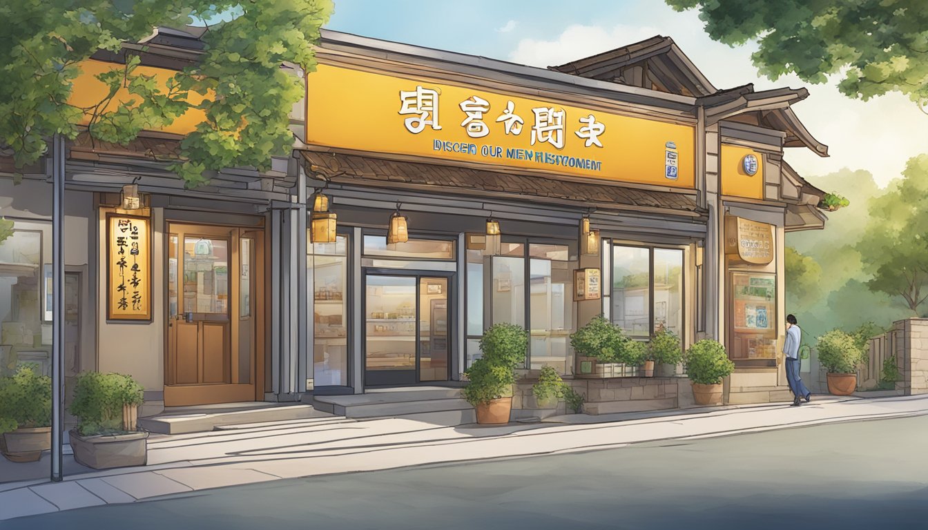 A colorful sign hangs above the entrance to Shik Gaek Korean Family Restaurant, with the words "Discover Our Menu" prominently displayed