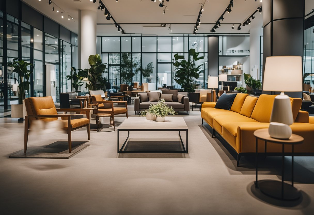 A customer browsing through a showroom of modern, stylish furniture at affordable prices in Singapore