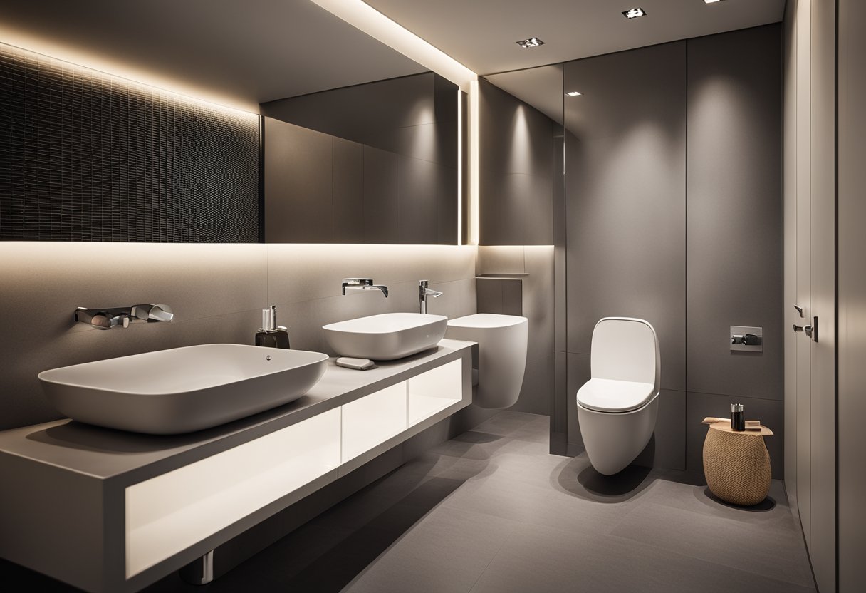 A modern bathroom with a sleek, minimalist toilet sink design. Clean lines and a contemporary aesthetic