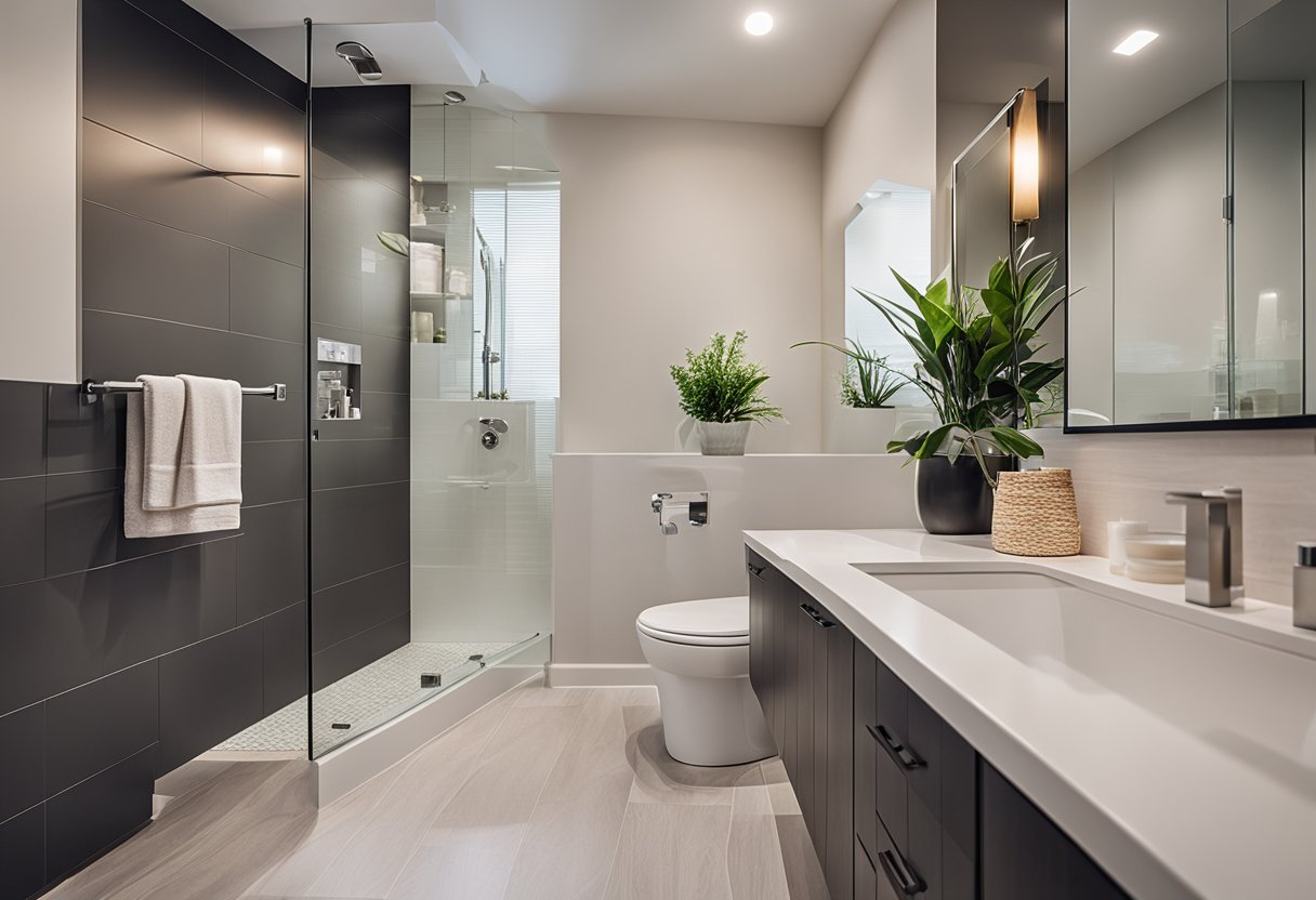 A bathroom with fresh paint, new fixtures, and updated accessories. Bright lighting and a clean, modern design