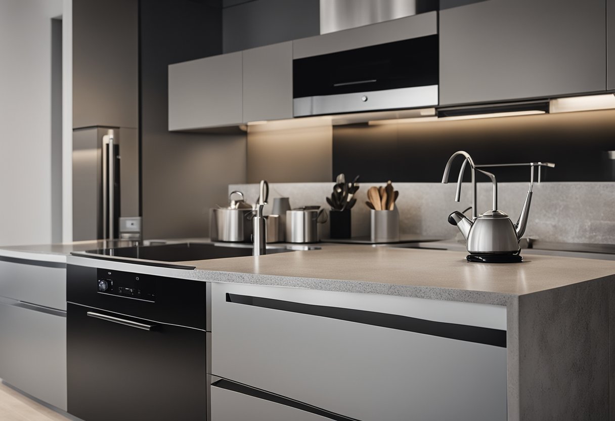 A modern kitchen with sleek cement countertops and minimalist design